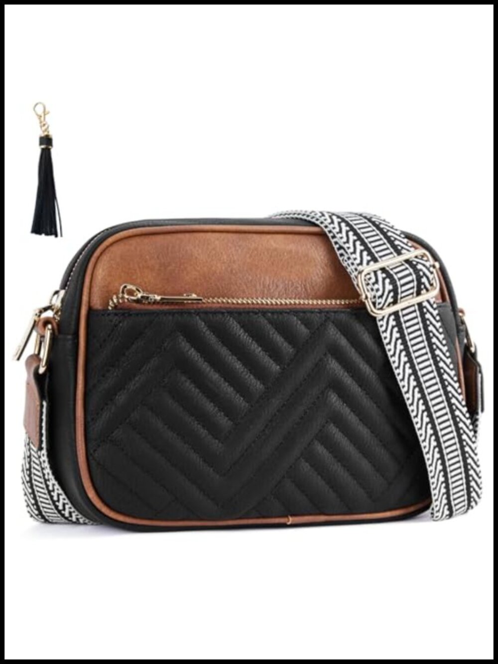 Vegan Leather Quilted Crossbody Bag Wide Strap Shoulder Purse